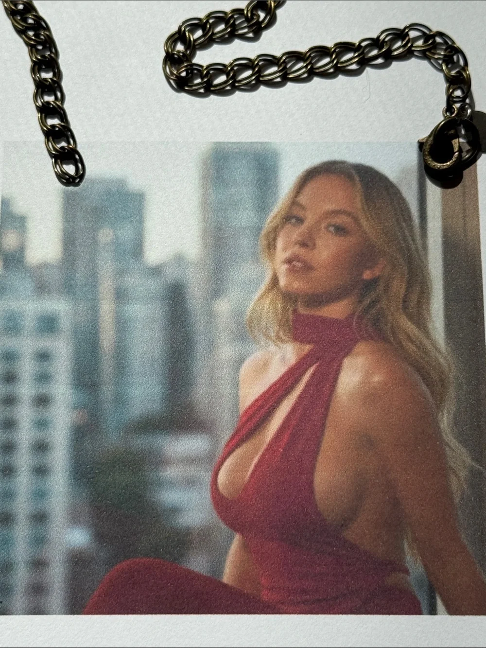 Sydney Sweeney in Red Halter Cutout Dress Ornament
